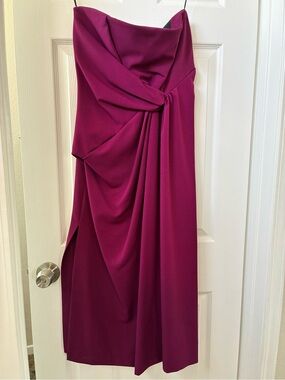 Zara Strapless Draped Midi Dress in Deep Berry